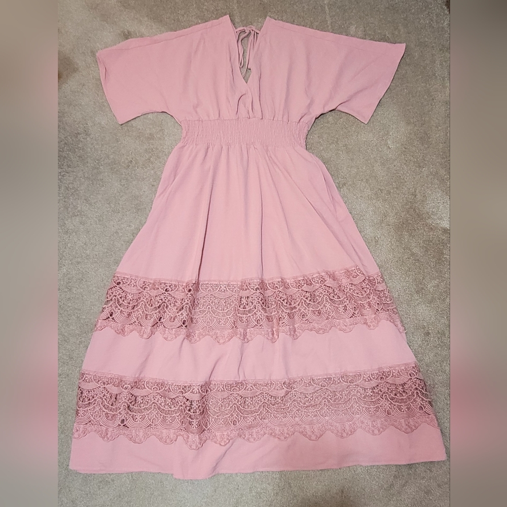 OLAESA Pink Lace Maxi Dress
